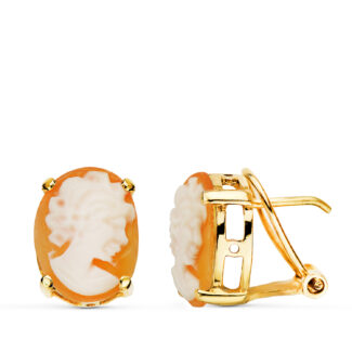 18K PENDIENTES ORO AMARILLO CAMAFEO OVAL, MEDIDA: 12X9 MM, CIERRE OMEGA