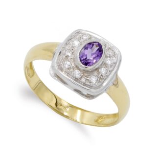 18K SORTIJA ORO BICOLOR AMATISTA Y CIRCONITAS, ANCHO: 11X11 MM