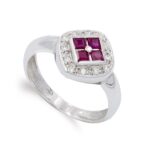 18K SORTIJA ORO BLANCO ROMBO Y CIRCONITAS, ANCHO: 11,5 MM