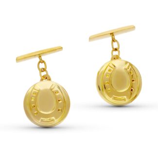 18K GEMELOS ORO AMARILLO REDONDOS HERRADURA 15 MM