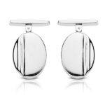 18K GEMELOS ORO BLANCO OVAL MATE y BRILLO 18X13 MM CIERRE RIGIDO OSCILANTE