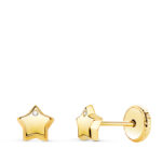 18K PENDIENTES ORO AMARILLO CON ESTRELLA Y CIRCONITA BRILLO 5,5X5,5 MM, CIERRE TUERCA