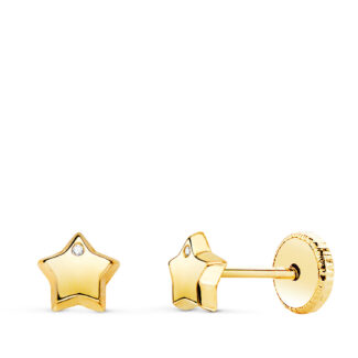 18K PENDIENTES ORO AMARILLO CON ESTRELLA Y CIRCONITA BRILLO 5,5X5,5 MM, CIERRE TUERCA