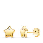18K PENDIENTES ORO AMARILLO CON ESTRELLA Y CIRCONITA BRILLO 6,5X6,5 MM, CIERRE TUERCA