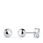 18K PENDIENTES ORO BLANCO BOLA LISA BRILLA HUECA, ANCHO: 5 MM, CIERRE PRESION
