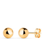 18K PENDIENTES ORO AMARILLO BOLA LISA BRILLA HUECA, ANCHO: 6 MM, CIERRE PRESION