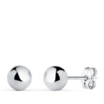 18K PENDIENTES ORO BLANCO BOLA LISA BRILLA HUECA, ANCHO: 6 MM, CIERRE PRESION