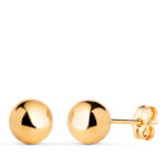 18K PENDIENTES ORO AMARILLO BOLA LISA BRILLA HUECA, ANCHO: 7 MM, CIERRE PRESION