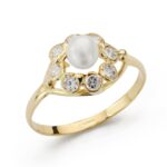 18K SORTIJA ORO AMARILLO PERLA 4MM CON CIRCONITAS, ANCHO: 10 MM