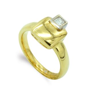 18K SORTIJA ORO BICOLOR CUADRADA CON CIRCONITAS, ANCHO: 11,5MM