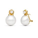 18K PENDIENTES ORO BICOLOR PERLA JAPONESA 14-14,5 MM CIERRE OMEGA