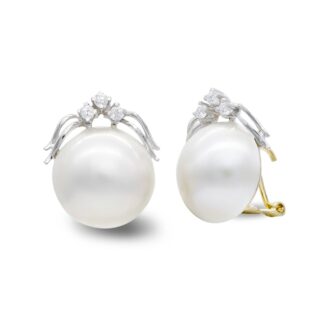 18K PENDIENTES ORO BICOLOR PERLA JAPONESA 14-16 MM Y CIRCONITA CIERRE OMEGA