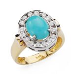 18K SORTIJA ORO BICOLOR OVAL CON TURQUESA CABUJON 10X8 MM, ANCHO: 15,5 MM