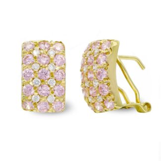 18K PENDIENTES ORO AMARILLO 30 PIEDRAS ROSAS 16 CIRCONITA CIERRE OMEGA