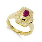 18K SORTIJA ORO AMARILLO RUBI 6X4 MM Y CIRCONITAS, ANCHO: 14,5 MM