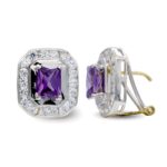 18K PENDIENTES ORO BICOLOR AMATISTA 7X5 MM OMEGA