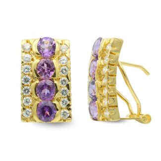 18K PENDIENTES ORO AMARILLO CIRCONITA 16X10 MM CIERRE OMEGA