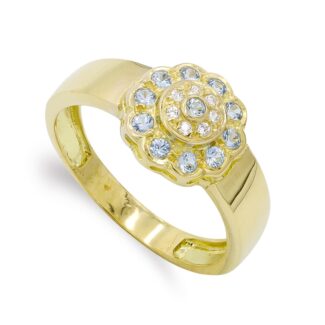 18K SORTIJA ORO AMARILLO MACIZA CON CUAJO DE CIRCONITAS, ANCHO: 10,5 MM