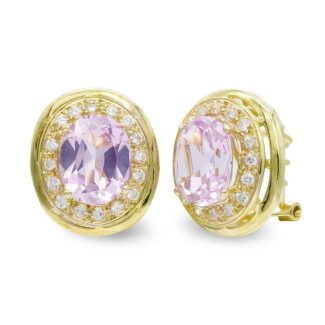 18K PENDIENTES ORO AMARILLO PIEDRA ROSA 10X8 MM Y CIRCONITA CIERRE OMEGA