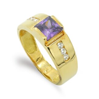 18K SORTIJA ORO AMARILLO MACIZA CIRCONITA AMATISTA CUADRADA 5 X 5 MM, ANCHO: 7 MM