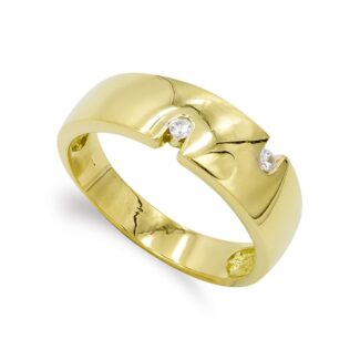 18K SORTIJA ORO AMARILLO MACIZA CON CIRCONITAS, ANCHO: 7 MM