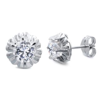 18K PENDIENTES ORO BLANCO CON CIRCONITA EN GARRAS CIERRE PRESION