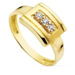 18K SORTIJA ORO AMARILLO MOTIVO RECTANGULAR CON CIRCONITAS, ANCHO: 8,5 MM