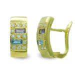 18K PENDIENTES ORO AMARILLO RECTANGULAR CON CIRCONITA CIERRE CATALAN