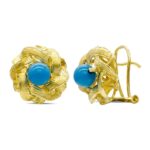 18K PENDIENTES ORO AMARILLO RAMAS Y TURQUESA CIERRE OMEGA
