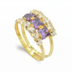 18K SORTIJA ORO AMARILLO DOBLE CUERPO CON CIRCONITA AMATISTA Y BLANCAS, ANCHO: 10 MM