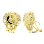 18K PENDIENTES ORO AMARILLO MADRE, 18X15 MM CIERRE OMEGA