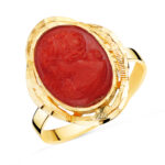 18K SORTIJA ORO AMARILLO CAMAFEO CORAL OVAL CERCO TALLADO, MEDIDA: 19X14 MM