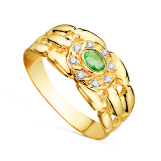 18K SORTIJA ORO AMARILLO PANTER CON CIRCONITAS Y ESMERALDA NATURAL 4X3 MM, ANCHO: 9 MM