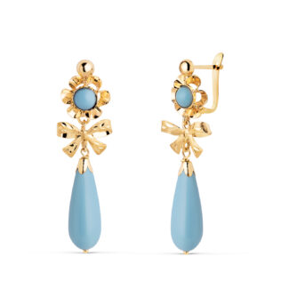 18K PENDIENTES ORO AMARILLO LAZO TURQUESAS, MEDIDA: 33X10 MM, CIERRE CATALAN