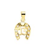 18K COLGANTE ORO AMARILLO HERRADURA CON CIRCONITA Y Nº 13, 13X11 MM