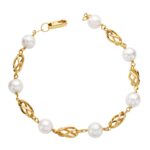 18K PULSERA ORO AMARILLO PERLA REDONDAS DE 8 MM Y JAULAS DE ORO 19CM
