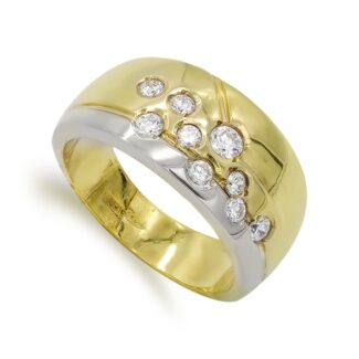 18K SORTIJA ORO BICOLOR ANCHA Y CIRCONITAS, ANCHO: 10,5 MM