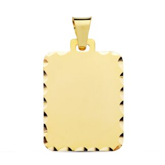 9K PLACA CHAPA ORO AMARILLO RECTANGULAR MATE BORDES TALLADOS, 28X20 MM