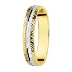 9K ALIANZA ORO BICOLOR TALLADA, ANCHO: 3,5 MM
