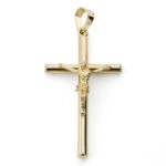 9K CRUZ ORO AMARILLO TUBO CON CRISTO, 31X16 MM