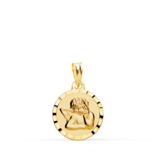 9K MEDALLA ORO AMARILLO ANGELITO BURLON BORDES TALLADOS 14 MM