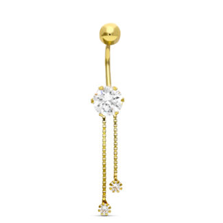 18K PIERCING ORO AMARILLO OMBLIGO CIRCONITA Y CADENITAS,