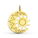 9K COLGANTE ORO AMARILLO LUNA CON SOL EN BRILLO, ALTO: 21 MM