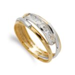 9K SORTIJA ORO BICOLOR BANDAS CON CIRCONITAS EN CARRIL, ANCHO: 6,5 MM