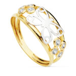 18K SORTIJA ORO BICOLOR DOBLE CUERPO MARIPOSA CALADA Y CIRCONITAS, ANCHO: 8,5 MM