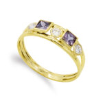 9K SORTIJA ORO AMARILLO DOBLE CUERPO CON CIRCONITAS BLANCAS Y COLOR AMATISTA, ANCHO: 4 MM