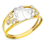 9K SORTIJA ORO BICOLOR DOBLE CUERPO CON ELEFANTE CALADO Y CIRCONITAS, ANCHO: 8 MM