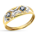 9K SORTIJA ORO BICOLOR DOBLE CUERPO CON CIRCONITAS COLOR AGUAMARINA, ANCHO: 7 MM