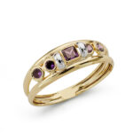 9K SORTIJA ORO AMARILLO DOBLE CUERPO CON AMATISTA CUADRADA Y REDONDAS, ANCHO: 5 MM