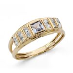 9K SORTIJA ORO AMARILLO DOBLE CUERPO CON AMATISTA CUADRADA Y CIRCONITAS, ANCHO: 6 MM